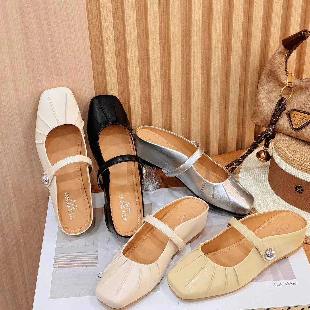 内增高轻奢包头半拖鞋女夏外穿2025新款欧若风平底一脚蹬懒人凉拖