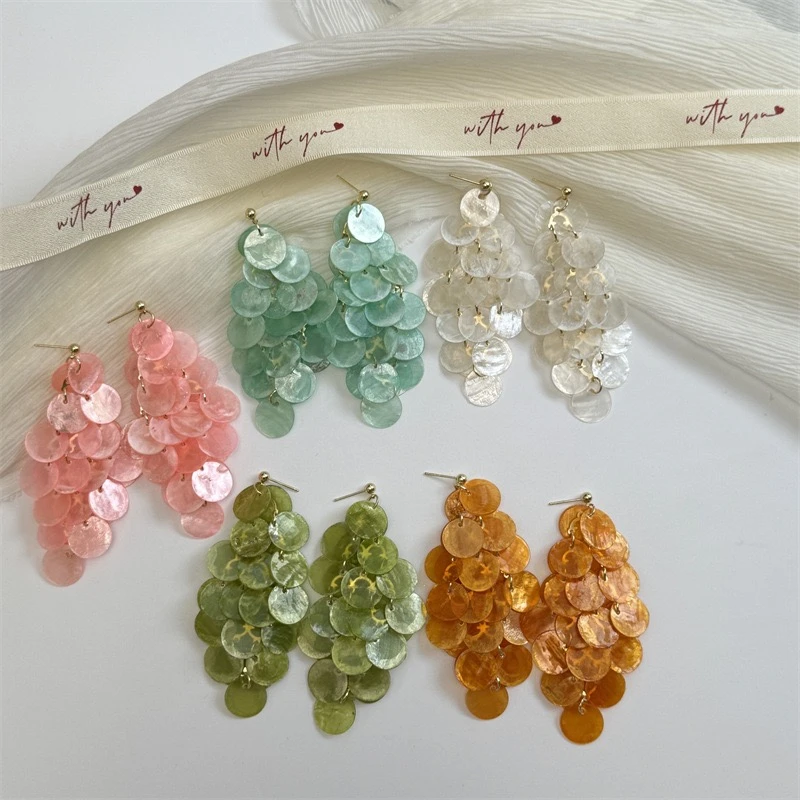 合金亚克力耳饰 超美重工葡萄串流苏设计感唯美耳环度假风耳饰女