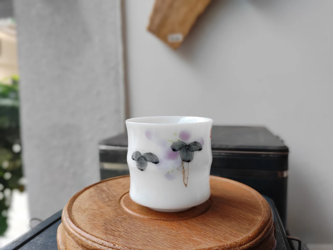 冰种玉瓷手绘葡萄主人杯满容约80ml