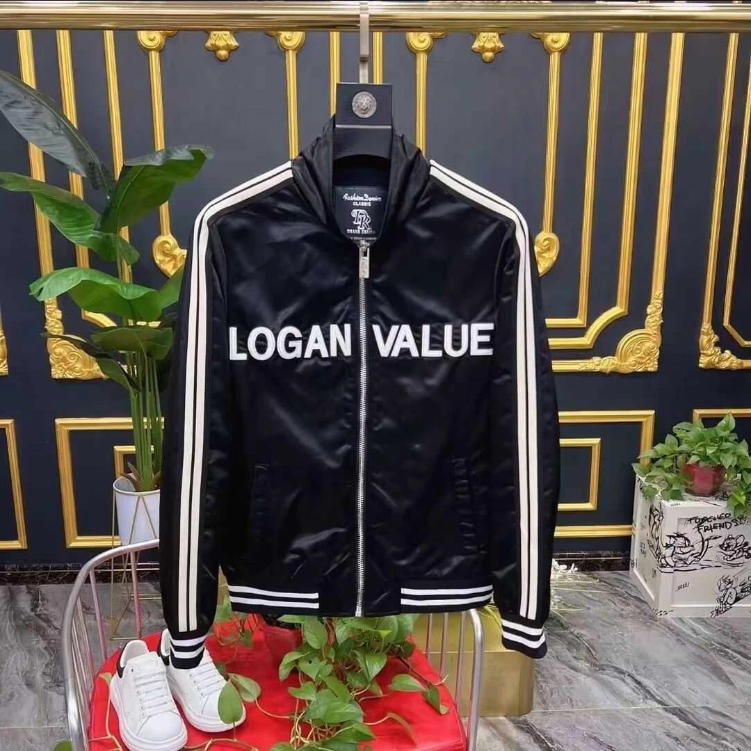 高端潮牌外套男欧美2024春秋季新款潮流印花休闲夹克男士上衣黑色