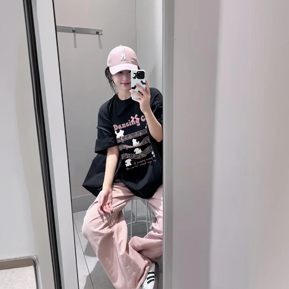 可爱卡通兔子印花短袖纯棉t恤男女夏季百搭情侣上衣