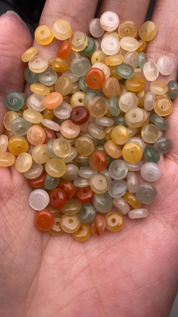 冰透三彩玉石隔片算盘珠可用于DIY手工饰品100颗多样性发货