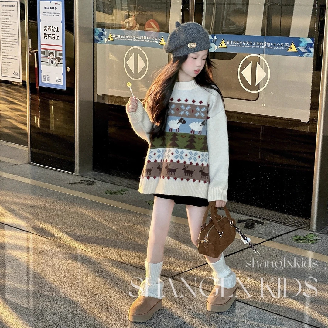 女童毛衣2025新款冬季加厚儿童女款大童女装法式针织上衣高端品牌
