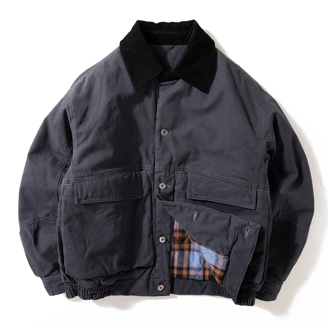 Enbi Simcotton美式撞色翻领棉衣秋冬重磅夹克外套底特律工装棉服