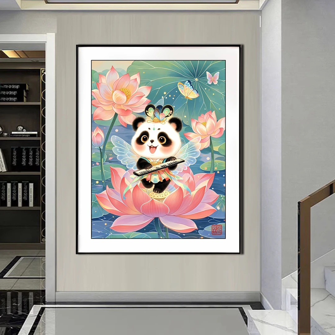 【新疆长绒棉绣布礼盒版】7001十二花神奏乐版-六月荷花十字绣大格