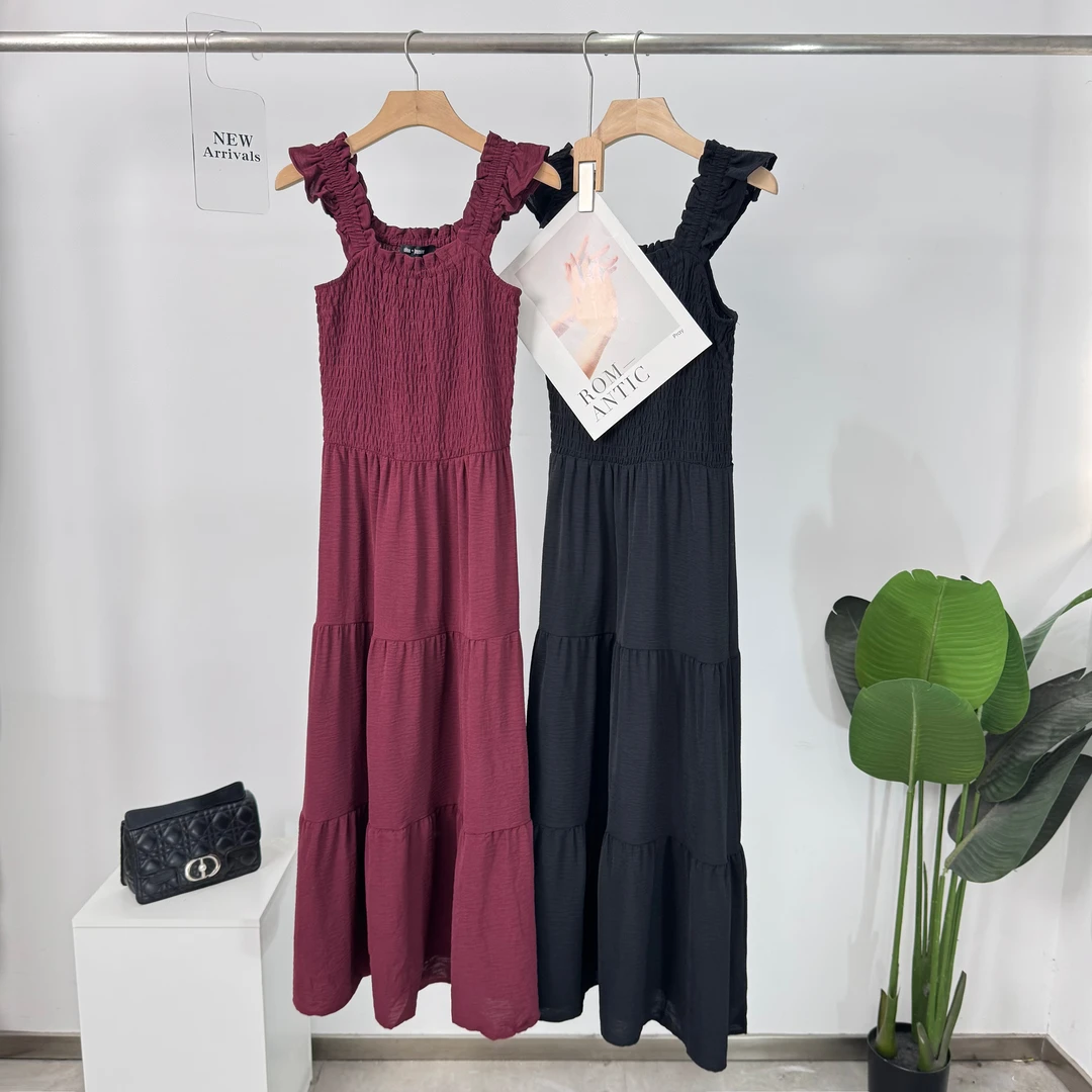 C738纯色连衣裙连袖夏季A字裙欧美风气质休闲时尚长裙151Y