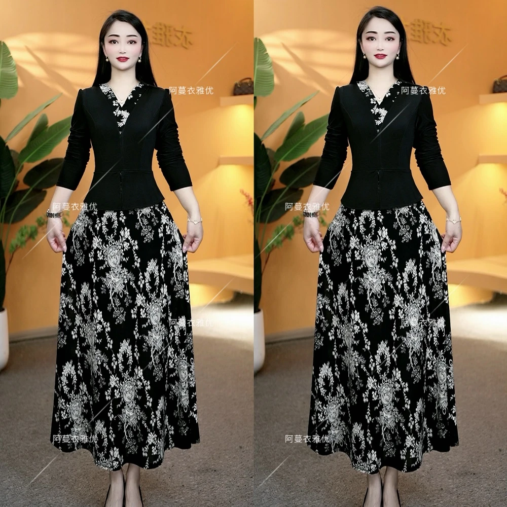 【衣雅严选】8083-1327#新款气质显瘦款斜纹弹力缎面假两件连衣裙