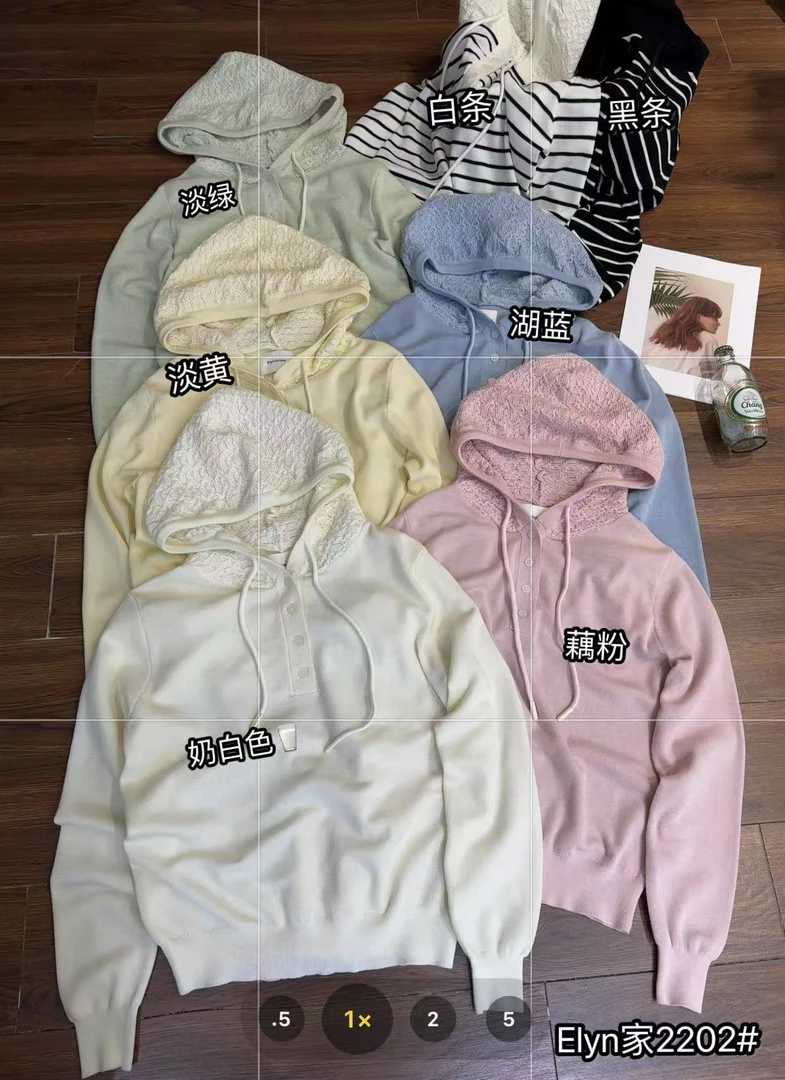 蕾丝针织帽衫五色可选