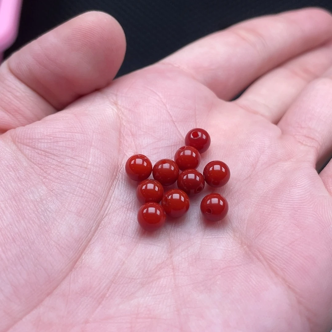 南红玛瑙4号 6mm柿子红圆珠一组10颗未镶嵌
