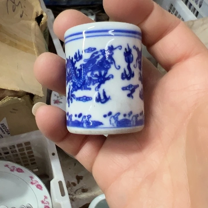 摆件陶景德镇青花龙纹盖置