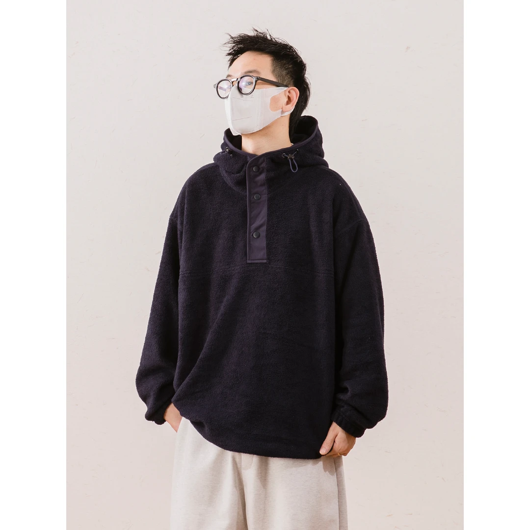 春季日系复古半拉链长袖中性美式连帽百搭宽松纯色卫衣 LF23295