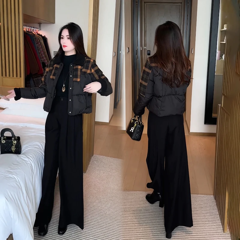 【有运费险】棉服2025新款冬季时尚洋气爆款小个子格子拼接外套女