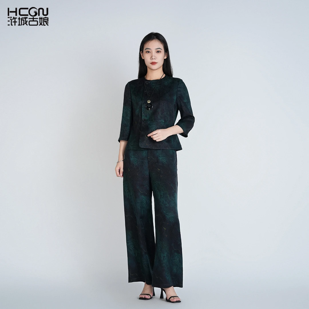 浒城古娘桑蚕丝女高级沉壁浮光香云纱套装HASS060002+HASS060003