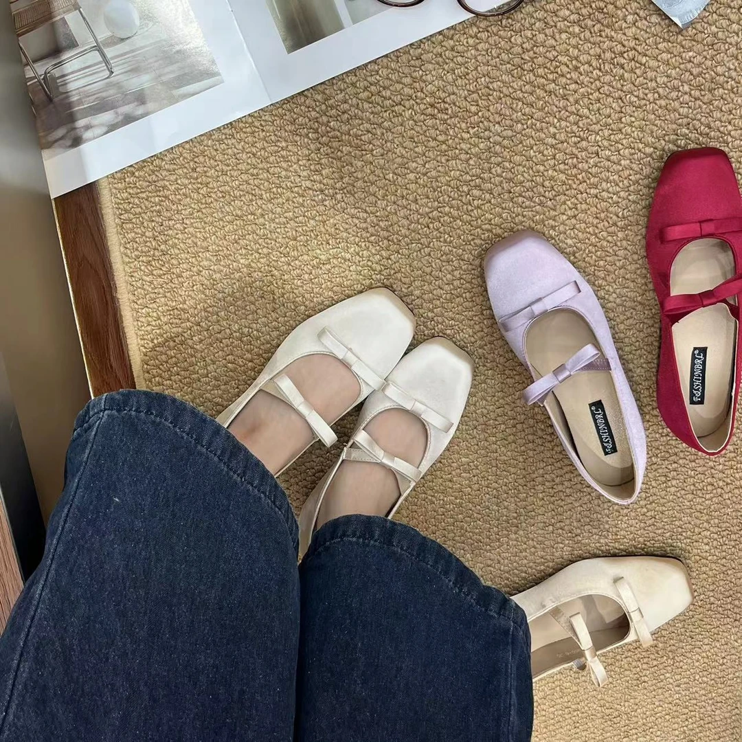 浅口增高内增高蝴蝶结仙女风单鞋软底皮鞋复古温柔