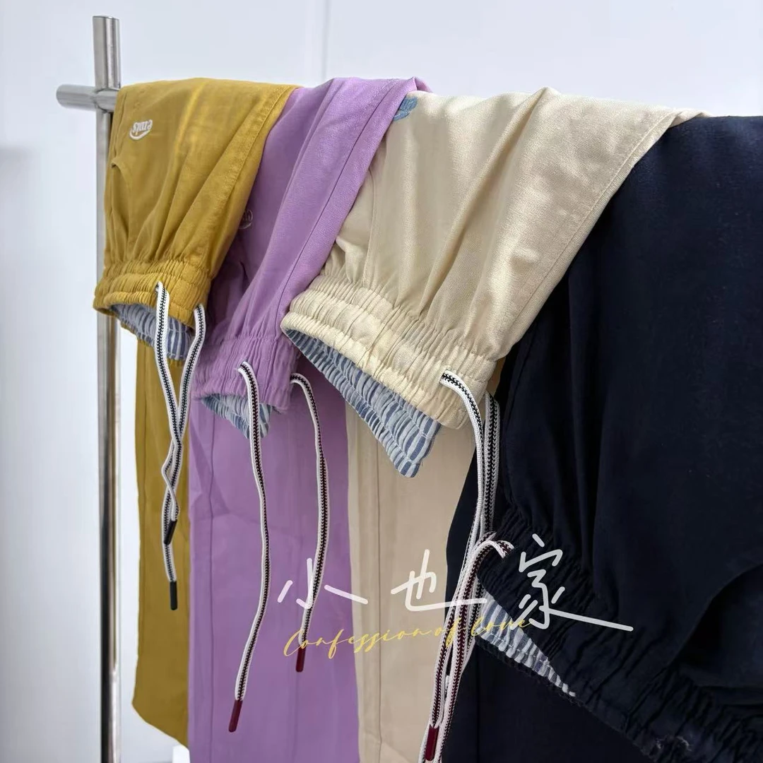 小也  糖果色系  雨露棉麻 阔腿弯刀休闲裤