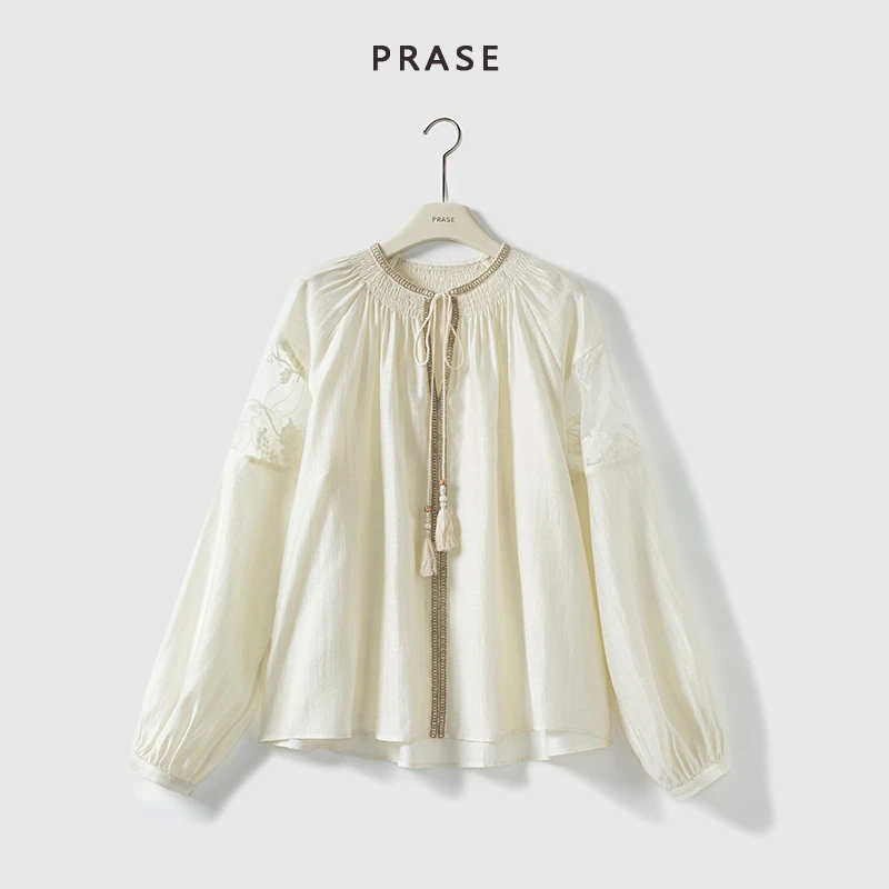 PRASE·噜【幽兰】微胖轻奢设计款夏时尚网纱拼接小衫PR504E74