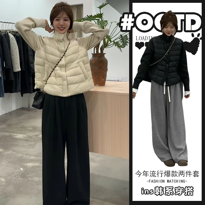少女感别致穿搭两件套2025冬季韩版宽松减龄棉服外套高腰休闲裤潮