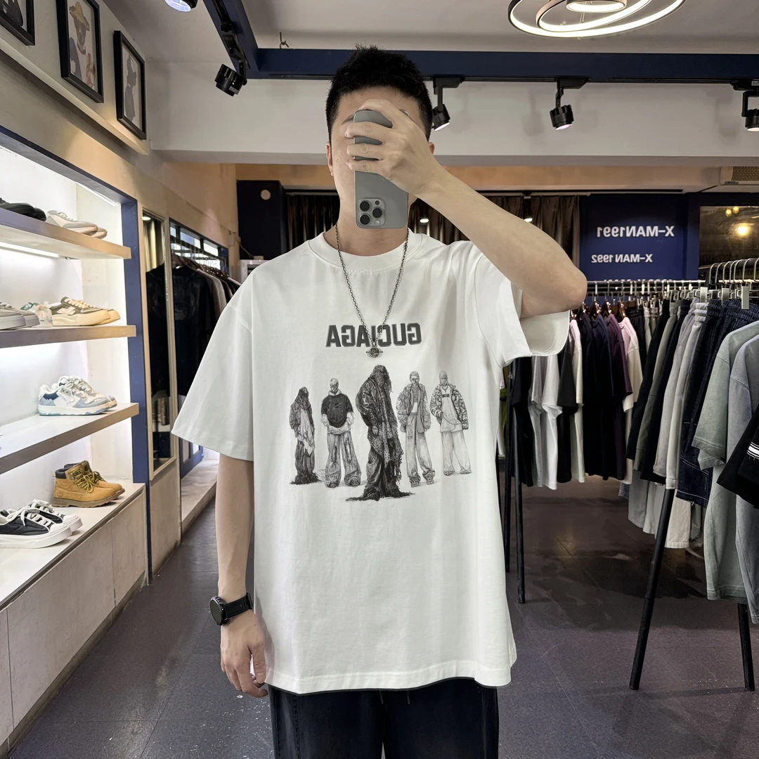 【美式街头风潮牌Tee】夏季水洗纯棉个性痞帅时髦高级感潮男短袖T恤