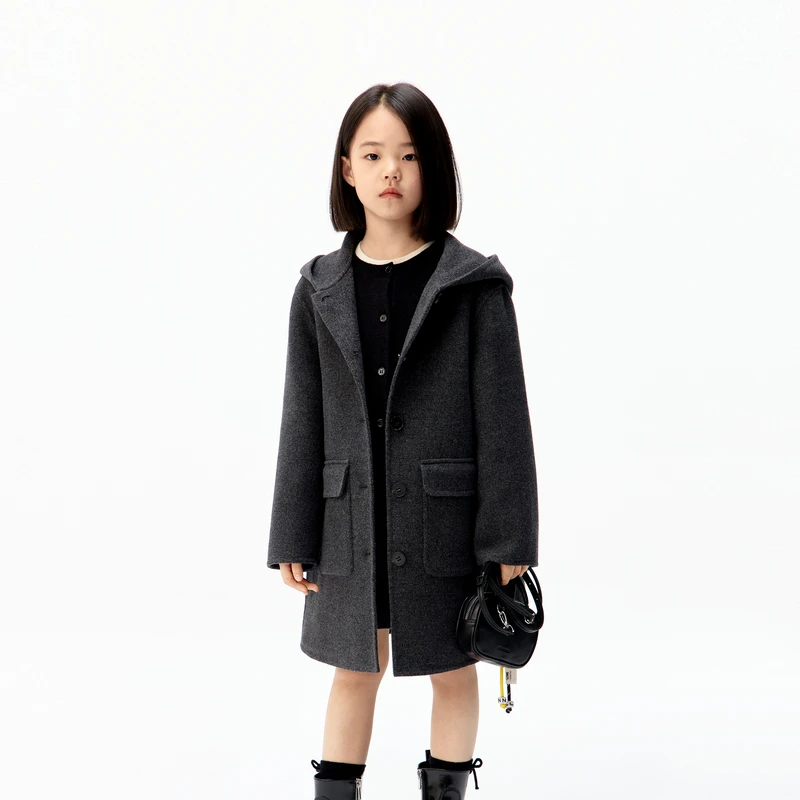 littlemoco童装25冬装新款中长款双面呢大衣外套