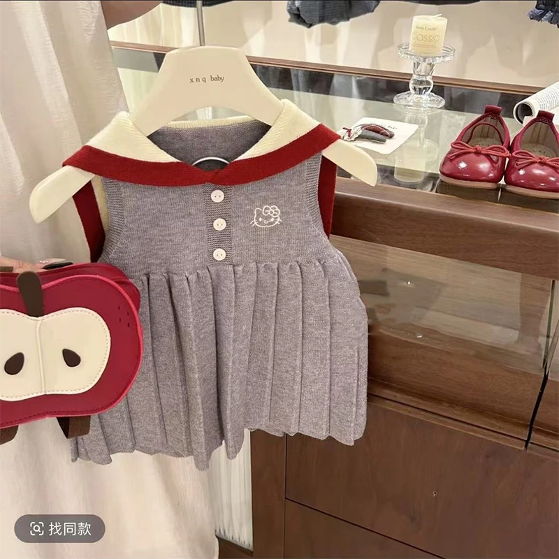 女宝宝学院风连衣裙2025秋季小童休闲洋气毛衣背心裙婴儿百褶裙子