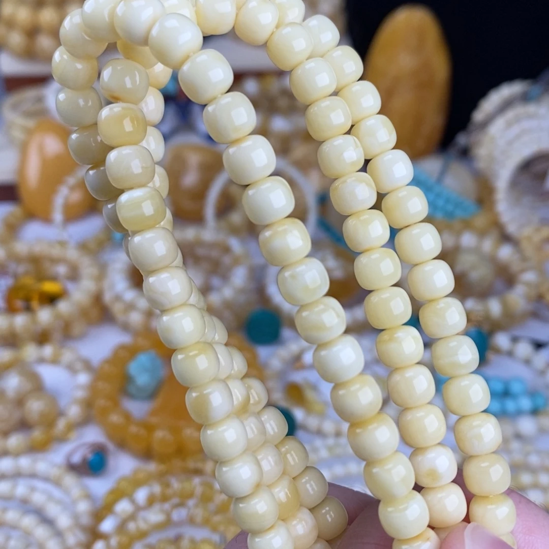 蜜蜡未镶嵌手链奶酪白特浓阿尔卑斯7.3mm长串