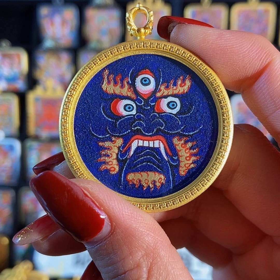 吊坠双面面首青海热贡纯手绘唐卡