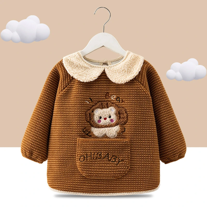 秋冬新款防水儿童罩衣宝宝吃饭围兜婴幼儿反穿衣防脏护衣外穿围裙