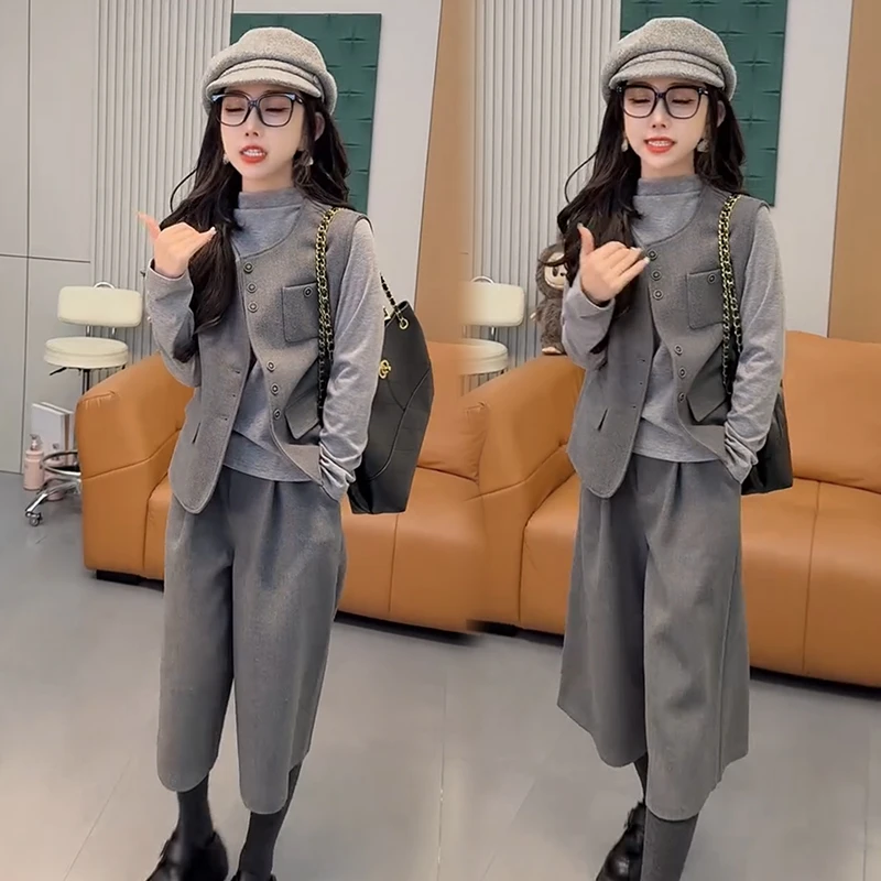 2025秋季新款时尚显瘦气质网红高档套装女高级百搭宽松大码三件套