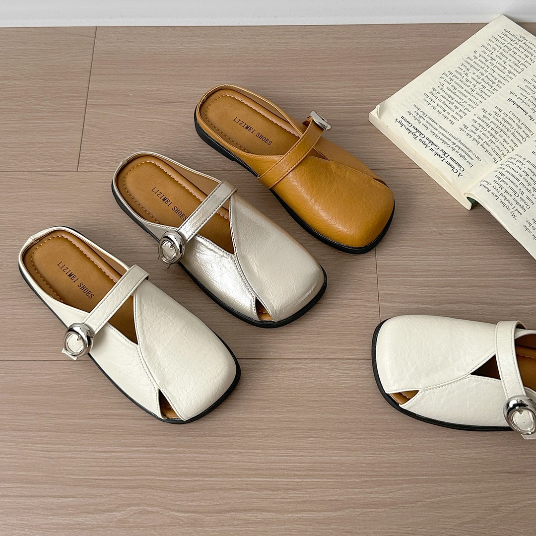 时尚女鞋2025夏季新款法式软底包头半拖鞋小香风配裙子玛丽珍拖鞋