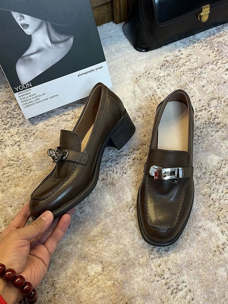 【私人订制】 水洗马皮英伦风粗跟乐福鞋402-2