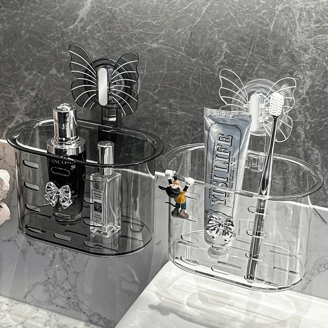 蝴蝶吸盘洗脸巾挂篮卫生间置物架收纳盒免打孔壁挂浴室洗漱台架子