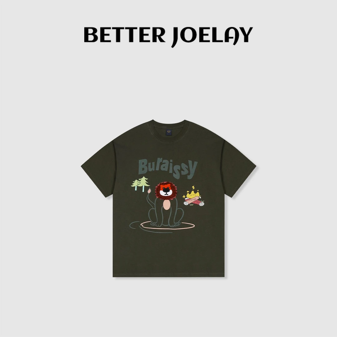 BETTER JOELAY-大版纯棉【红脸狮子】时尚可爱百搭T恤休闲KH3302