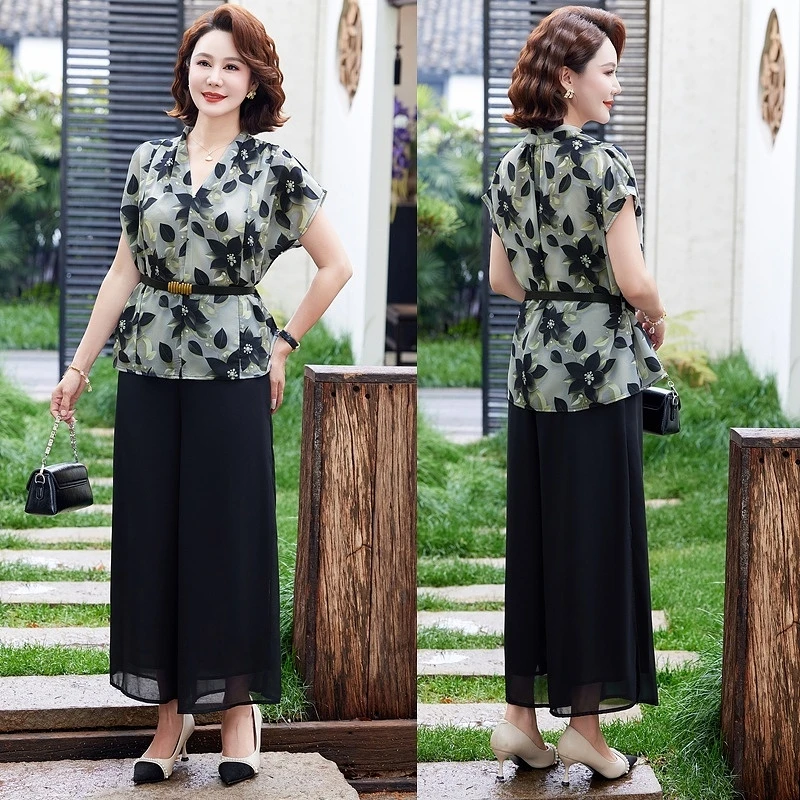 妈妈装大码休闲气质套装宽松洋气时尚夏季高级感两件套中年遮肚