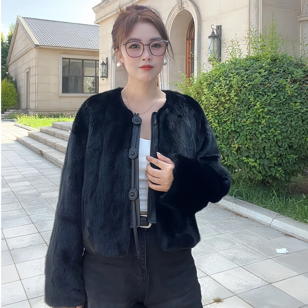 外套帝澜晟雪洋气时尚貂皮圆领女整貂小母貂水貂貂皮100%真貂女款