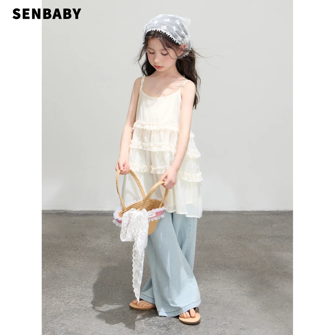 【现货】senbaby女童洋气吊带上衣夏季新款韩范小背心中长吊带衫