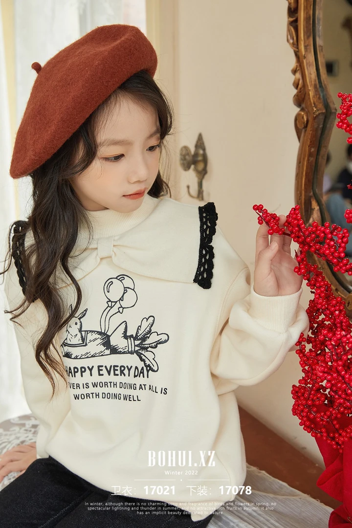 卫衣加绒加厚款女套头中大童洋气加绒下装外套女童秋冬