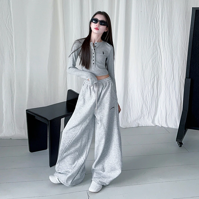 【酷哒仔】女童刺绣打底衫弯刀裤子套装2025春秋中大童慵懒风套装潮