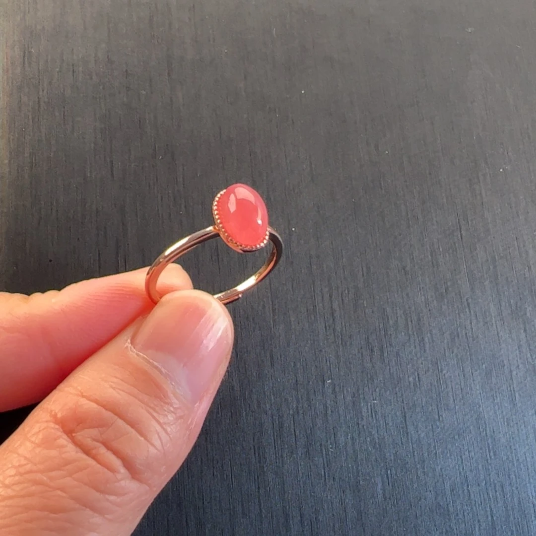 银S925镶嵌菱锰矿（红纹石）戒指