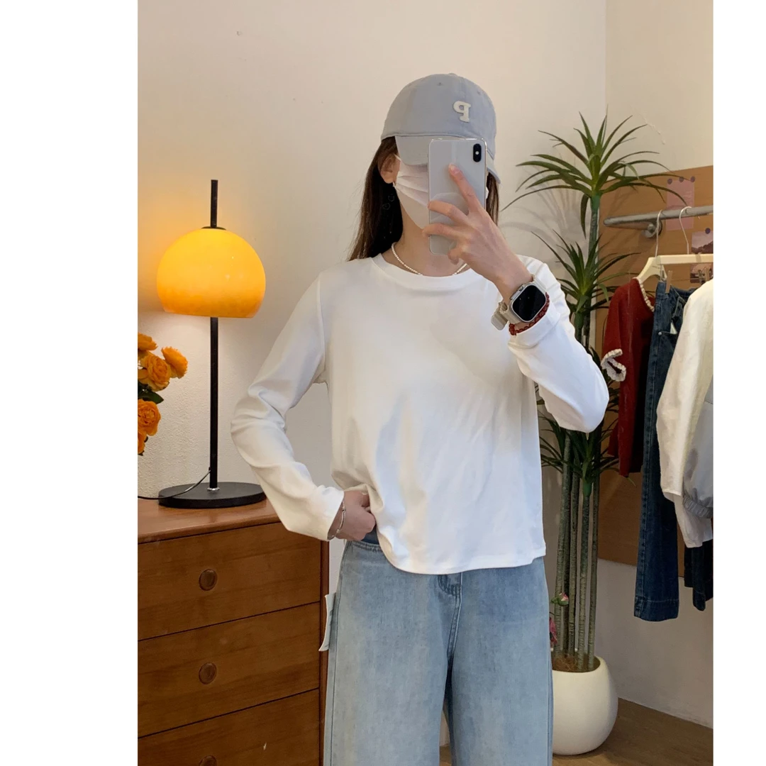 显瘦正肩基础款小个子打底衫春秋冬季圆领叠穿2025新款纯棉210