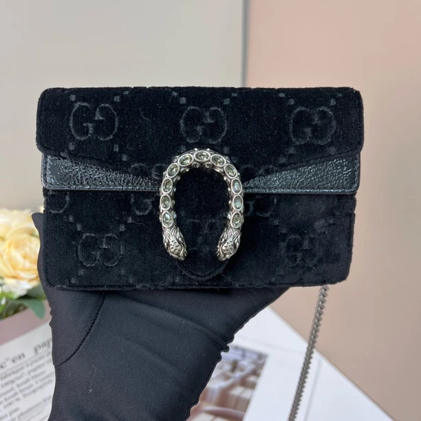 95新 GUCCI/古驰 丝绒酒神mini链条包