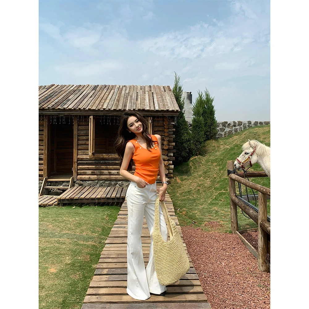 IFMR白色牛仔微喇裤秋季新款弹力显瘦辣妹气质喇叭牛仔长裤99358