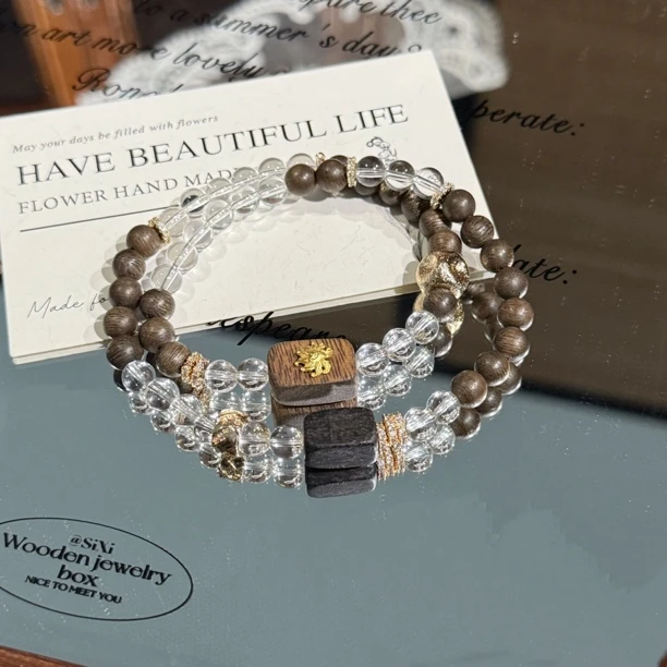 白水晶+木质设计款手串  多样性发D913