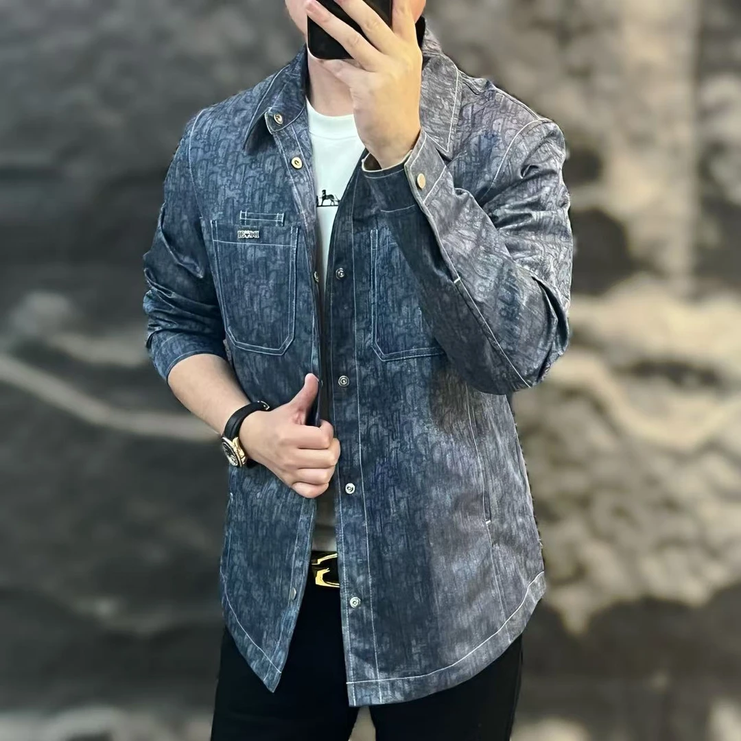 新款高端男士潮流百搭个性印花休闲夹克A+731