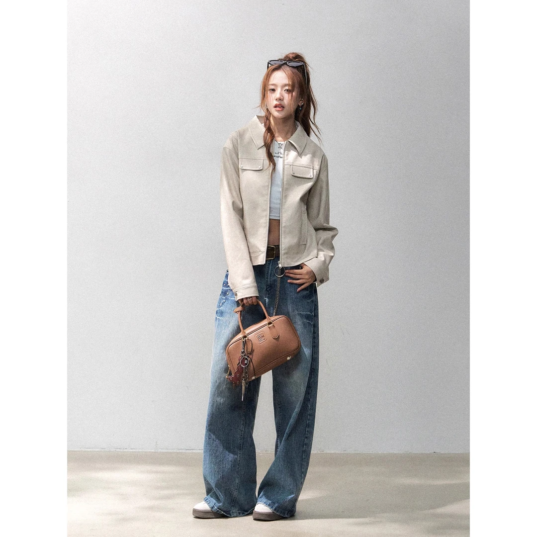 复古质感美式高街短外套女2025年早秋季机车皮衣外套PU皮夹克上衣