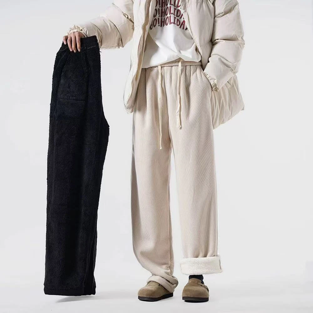 冬季加厚卫裤男女冬潮牌纯色慵懒风垂感直筒休闲裤409-05