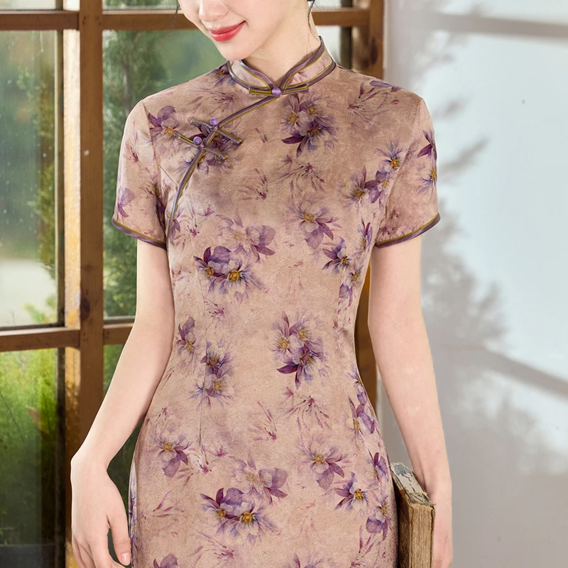 新中式旗袍2025夏季新款老上海素雅国风改良礼服日常可穿裙子夏天