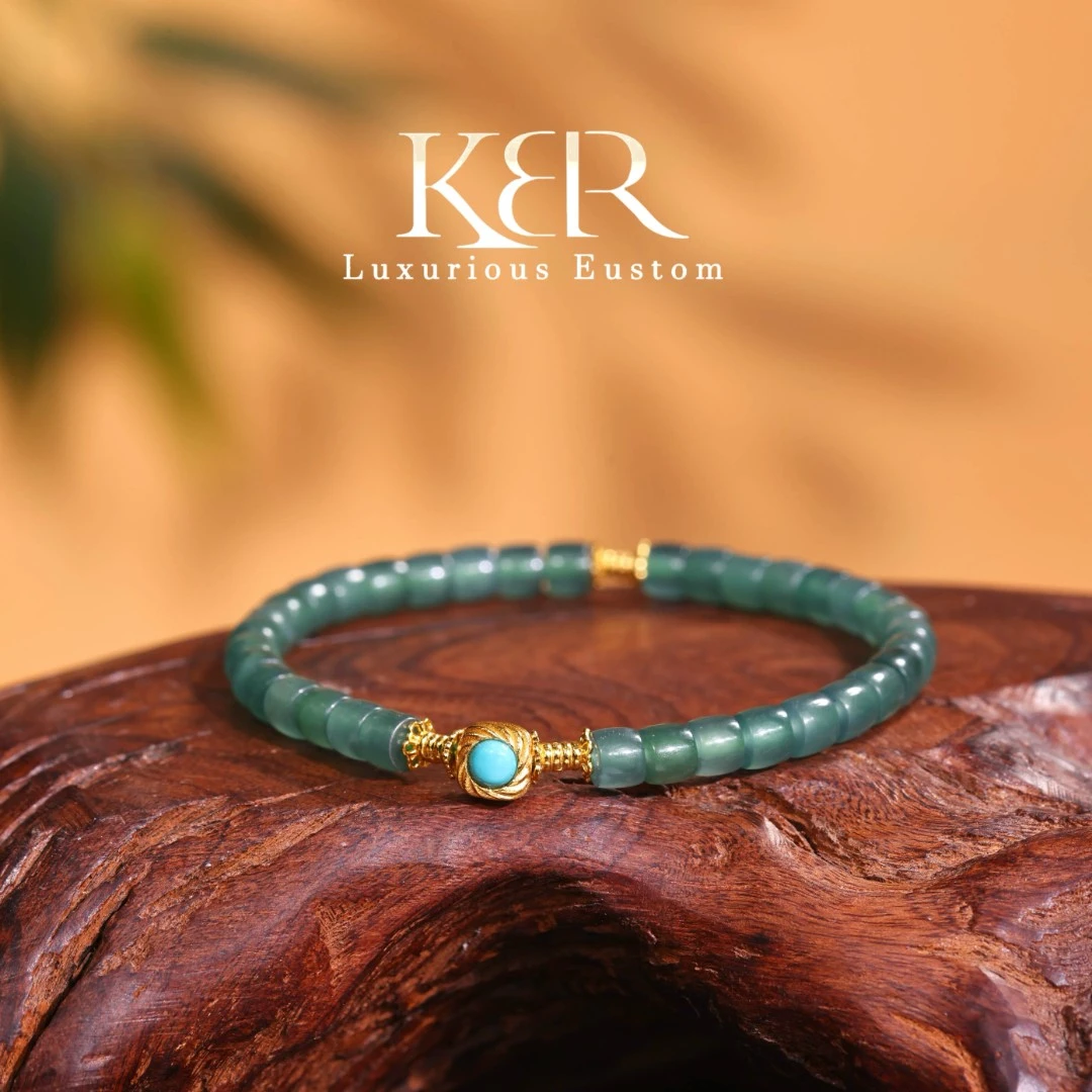 【甄选】高定设计款天然A货翡翠桶珠手串手链百搭时尚 KBR1030003