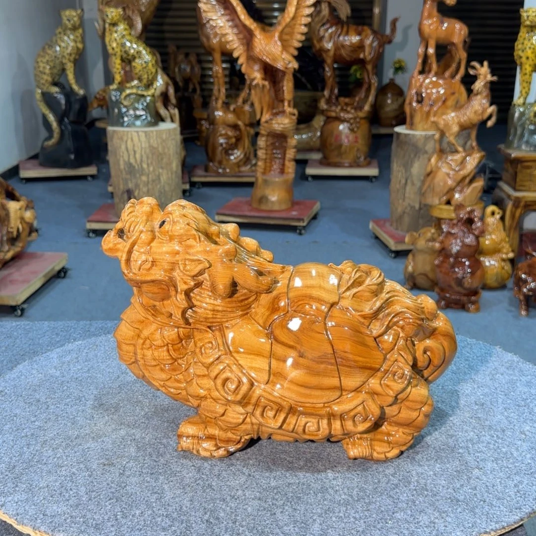 中***泰木龙龟实木工艺品摆件42-28-24