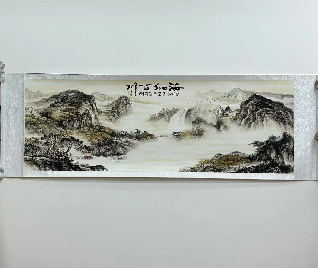 横大气《海纳百川》风景画适合茶室玄关背景墙装饰