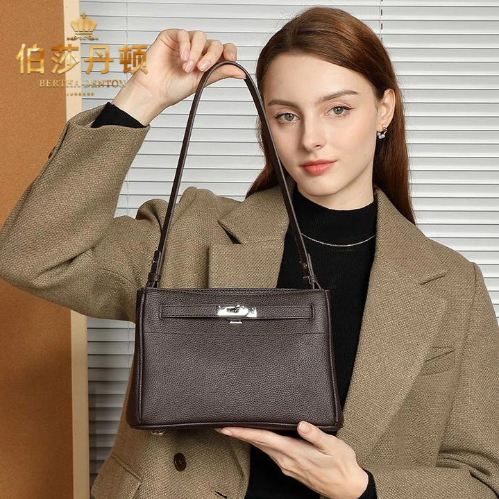 伯莎丹顿斜挎包包女士单肩包真皮女包时尚新款简约通勤腋下小方包